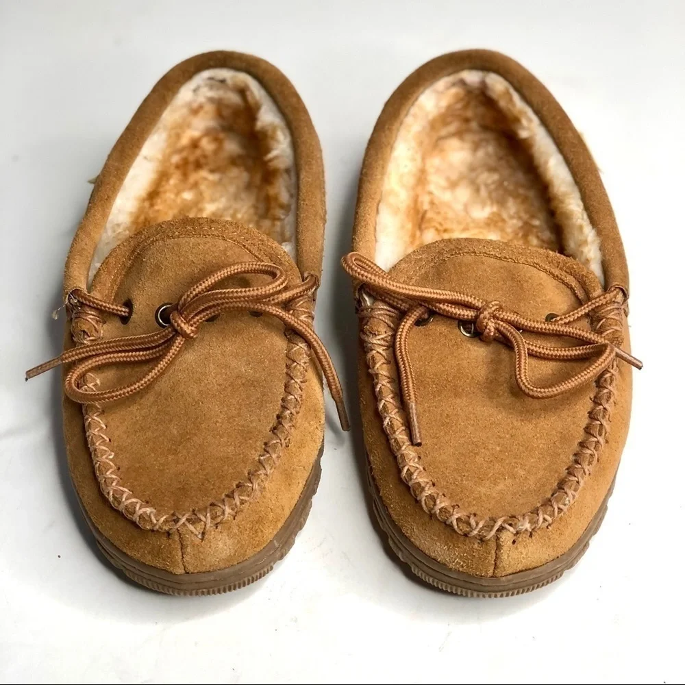 RJ’s fuzzies sheepskin grandpa loafer slippers brown leather fleece lined 5